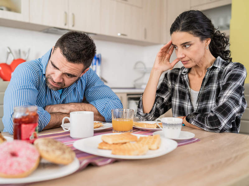 Wife is annoyed by husband who appears to have selective hearing. 