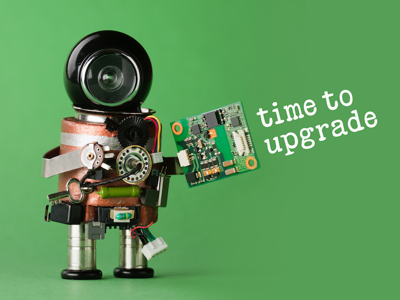 Small robot made of old tech is suggesting those with old hearing aids upgrade to new digital hearing aids.