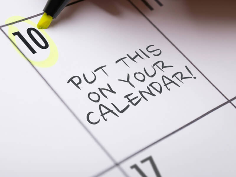 Scheduled day on calendar to make a hearing aid discovery test appointment